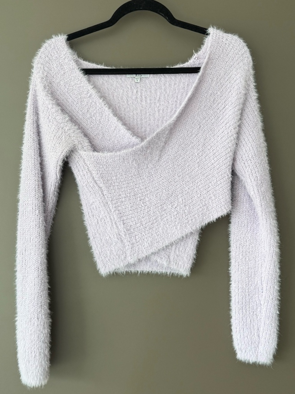 Purple Faux Mohair Crossbody Wrap Long Sleeve Crop Sweater – Size S